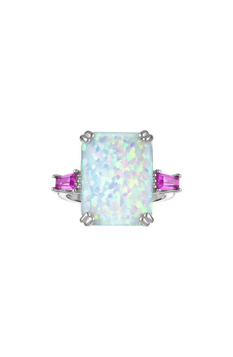 Emerald Cut Lab Grown Opal Ring