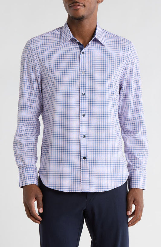 Grid Print Stretch Dress Shirt