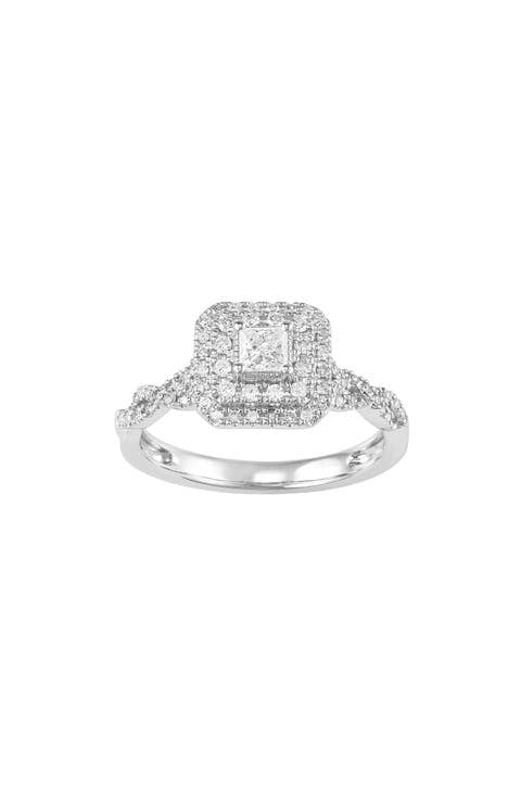 Double Diamond Halo Ring