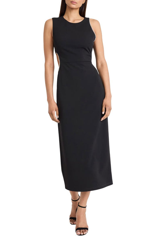Crystal Trim Sleeveless Midi Sheath Dress