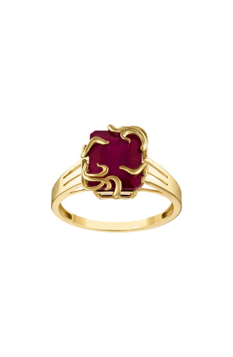 Medusa Anillo de Rubí de Oro de 10K