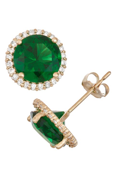 10K Gold Mixed Stone Round Stud Earrings
