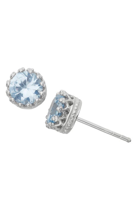 Sterling Silver Crown Stone Stud Earrings