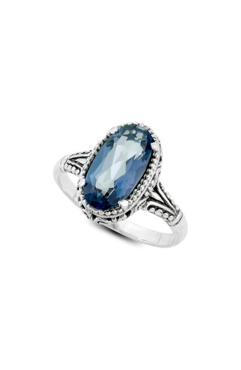 Anillo ovalado de plata de ley con cuarzo azul