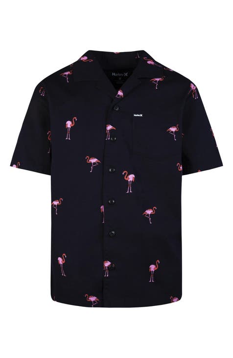 Camisa de campamento de manga corta con estampado tropical para niños (niños grandes)
