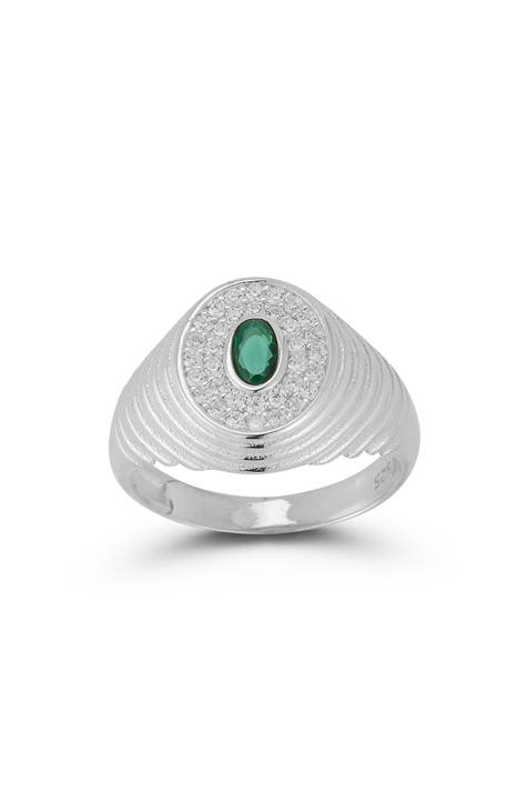 Anillo de sello CZ acanalado