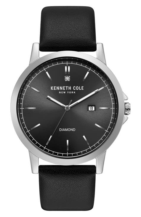 Reloj con correa de piel de diamante auténtico, 44 mm - 0,005 ct.