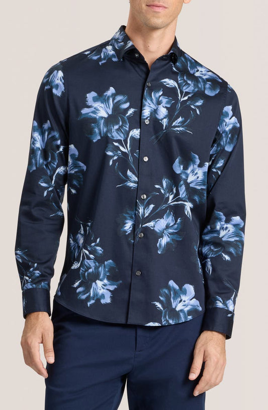 Soren Digital Floral Print Stretch Cotton Dress Shirt
