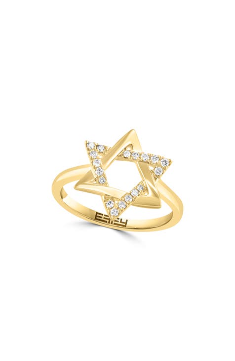 Anillo Estrella de David de Diamantes de Oro Amarillo de 14K - 0,14ct.