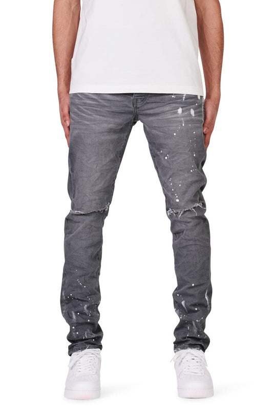 Painted Ripped Knee Slit Skinny Jeans (Worn Grey)