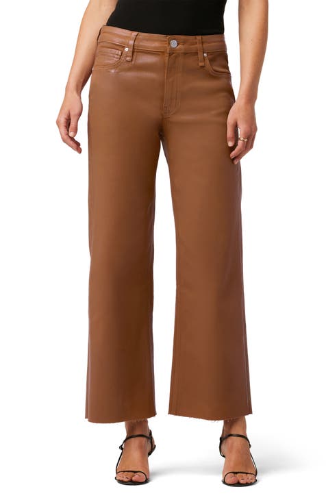 Vaqueros de pierna ancha con dobladillo sin rematar y cintura alta Rosie (Coated Caramel Cafe)