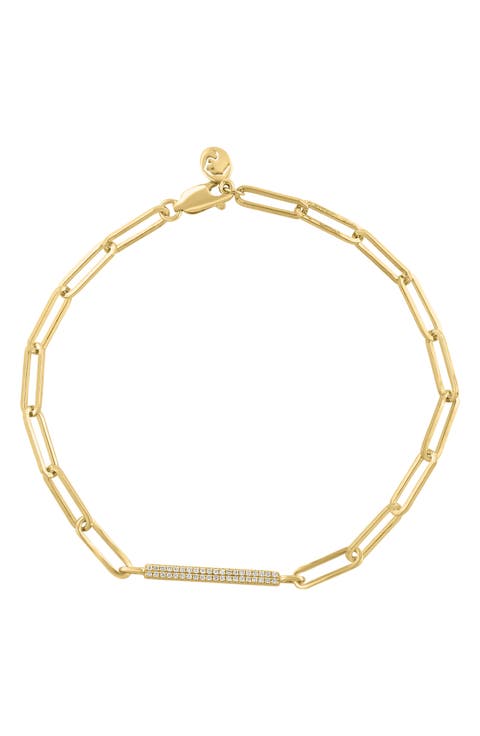 14K Gold Plated Sterling Silver Pavé Diamond Bar Bracelet - 0.11ct.