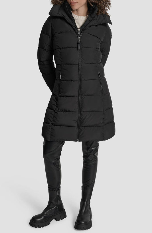 Bib Front Quilted Puffer Coat
