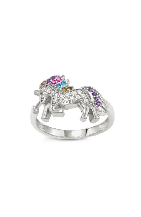 Anillo infantil de plata de ley con circonita cúbica y unicornio