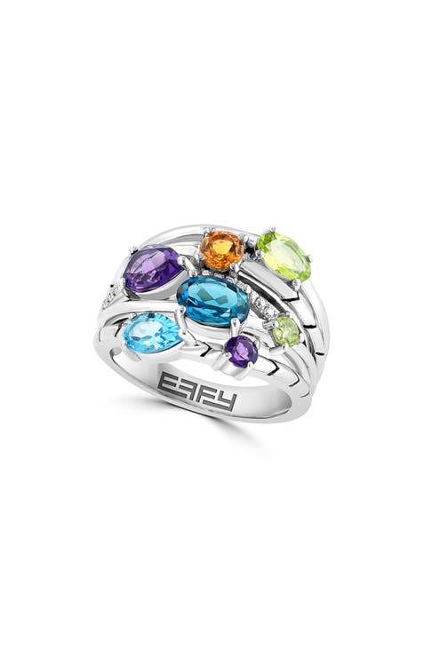 Anillo de plata de ley con piedras semipreciosas y diamantes - 0,06ct.