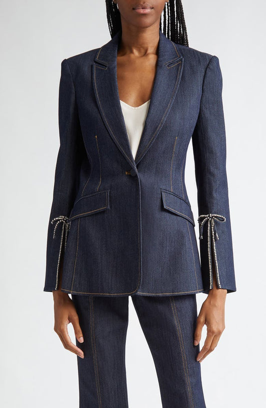 Cheyenne Rhinestone Bow Denim Blazer