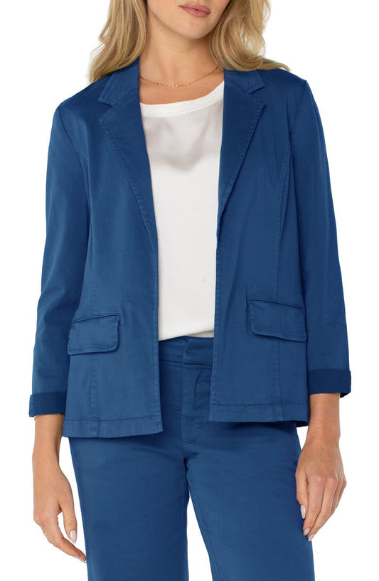 Fitted Open Front Twill Blazer