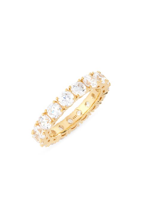 Anillo Eterno CZ de Plata de Ley Chapado en Oro de 18K