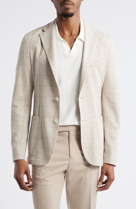 Hanry Slim Fit Windowpane Check Linen & Cotton Blend Knit Sport Coat
