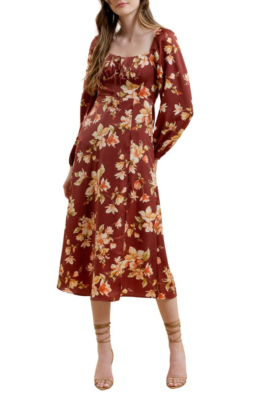 Floral Long Sleeve Midi Dress