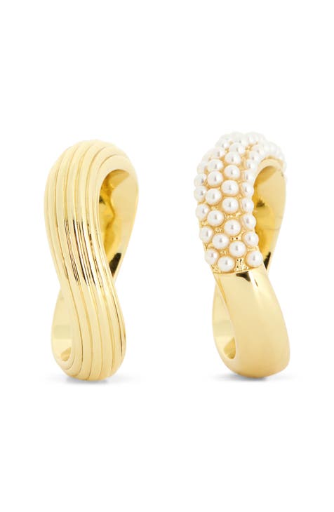 Juego de dos anillos apilables de perlas de imitación