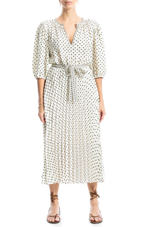 Vestido midi de satén con mangas abullonadas