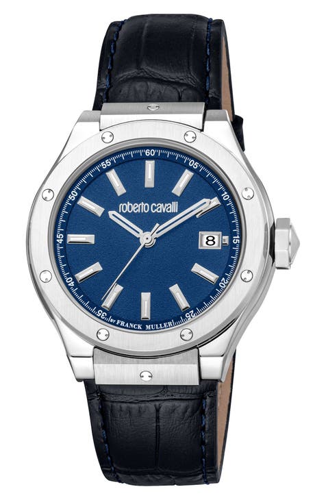 Reloj con correa de piel de cocodrilo, 41 mm