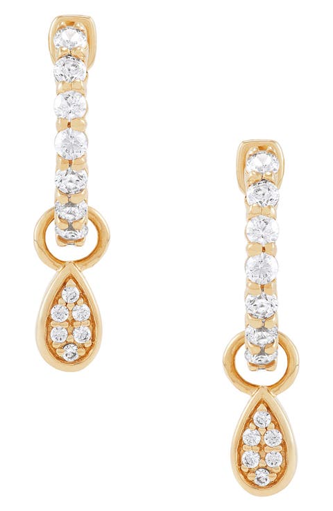 Diamond Drop Huggie Hoop Earrings