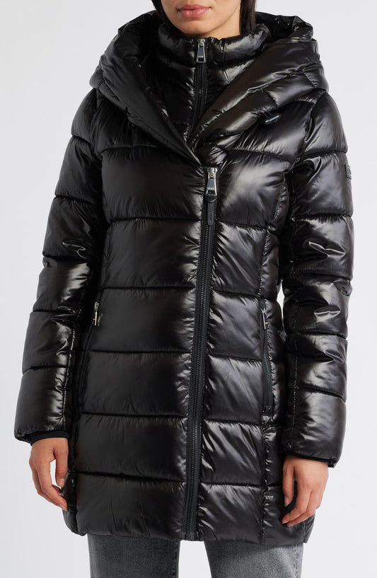 Asymmetric Bib Packable Quilted Coat