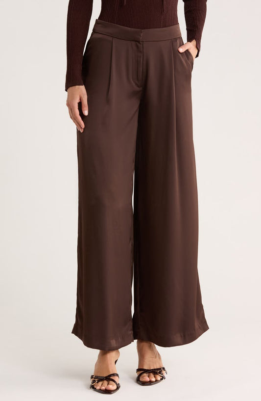 Pleated Wide Leg Satin Pants