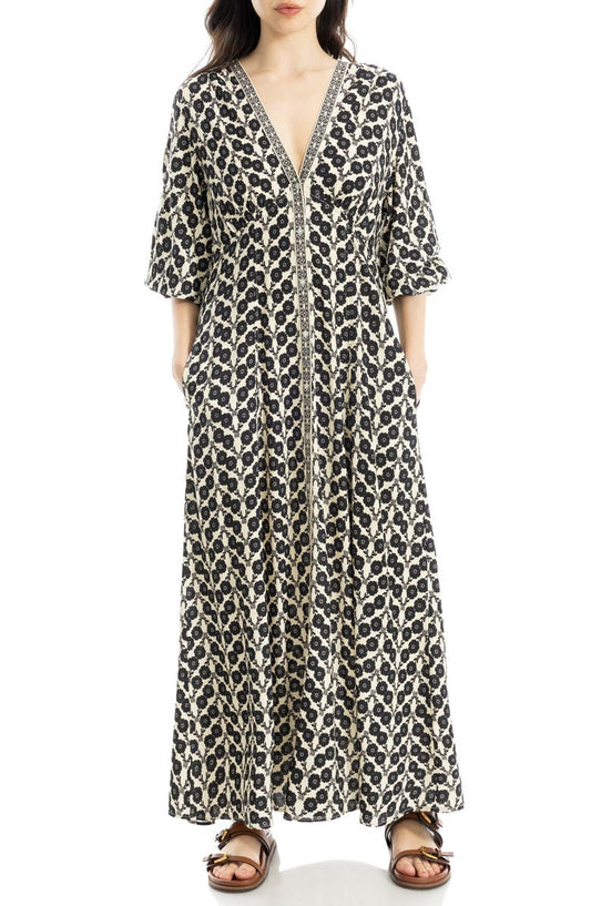 Three-Quarter Sleeve Maxi Dress
