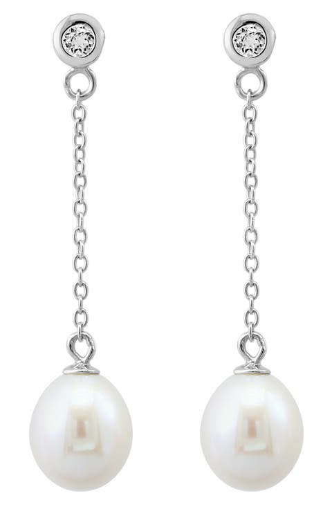 White Topaz & Freshwater Pearl Drop Earrings