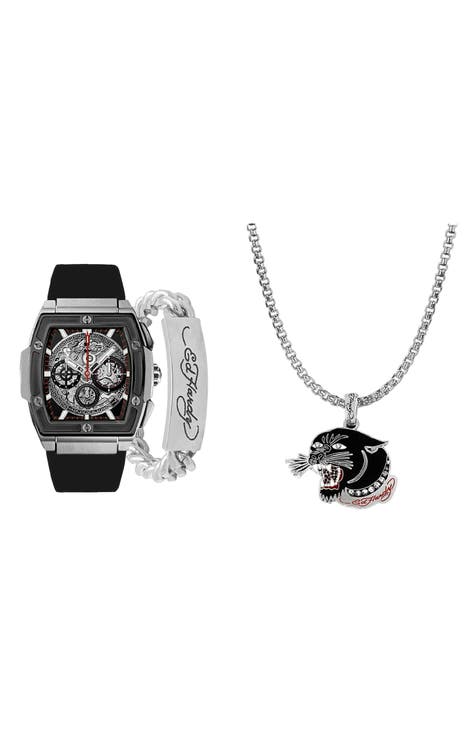 Set de joyería y reloj cuadrado de 3 piezas