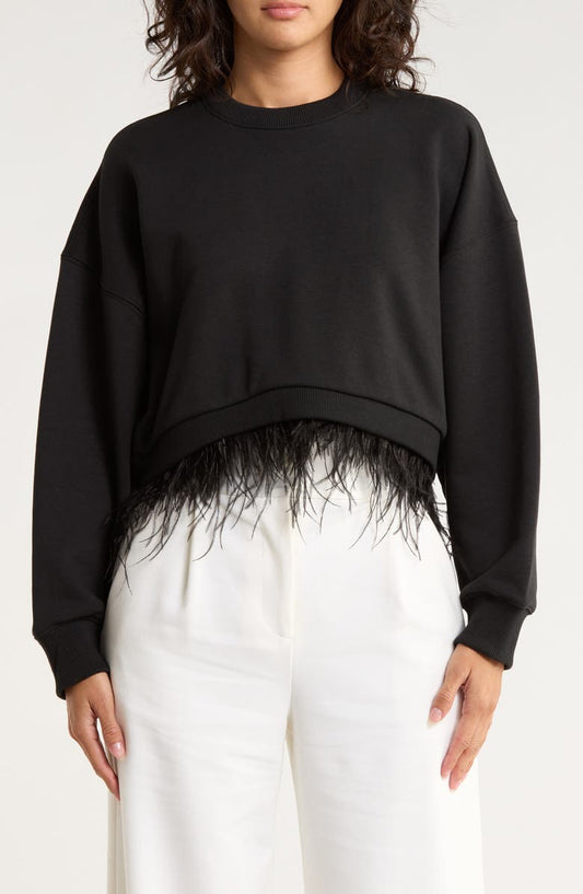 Albertine Feather Trim Cotton Blend Sweatshirt