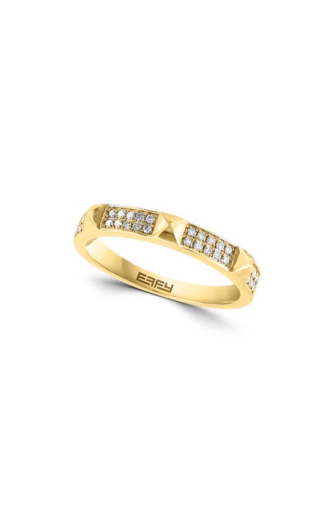 Anillo de oro amarillo de 14 quilates con tachuelas piramidales y pavé de diamantes - 0,16 ct