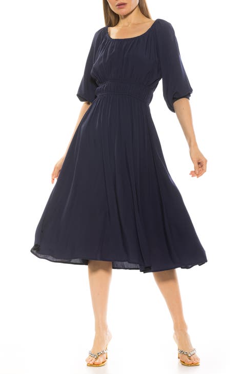 Vestido midi con vuelo y manga globo Emily