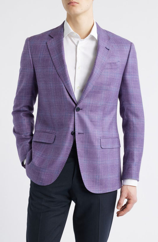 Purple Plaid Wool & Silk Blend Sport Coat