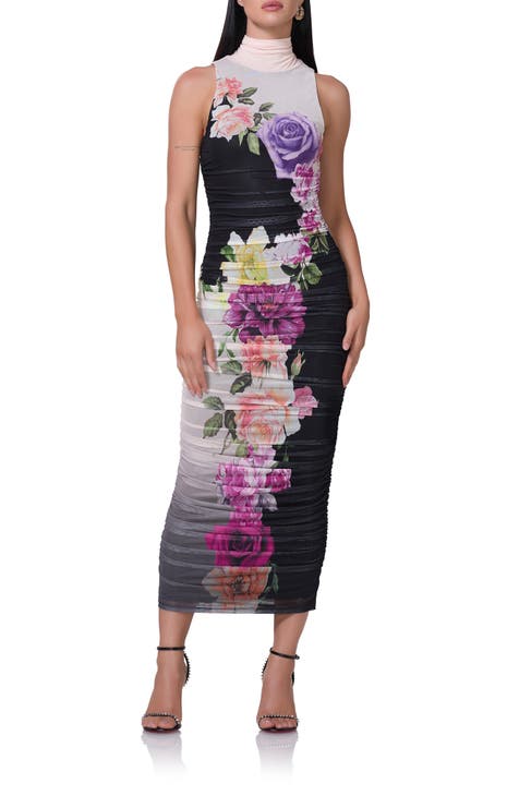 Vestido ajustado sin mangas con estampado floral de Fiorella