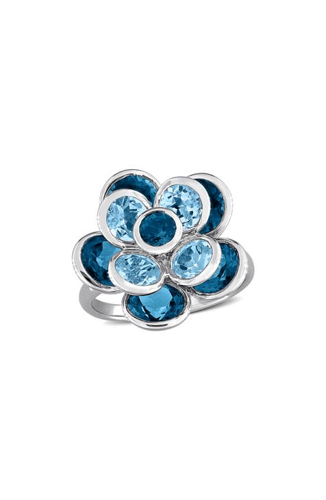 Anillo Flor Topacio Azul Londres