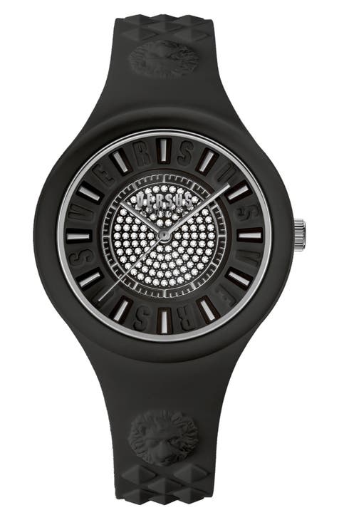 Reloj de mujer con correa de silicona y cristal pavé, 39 mm
