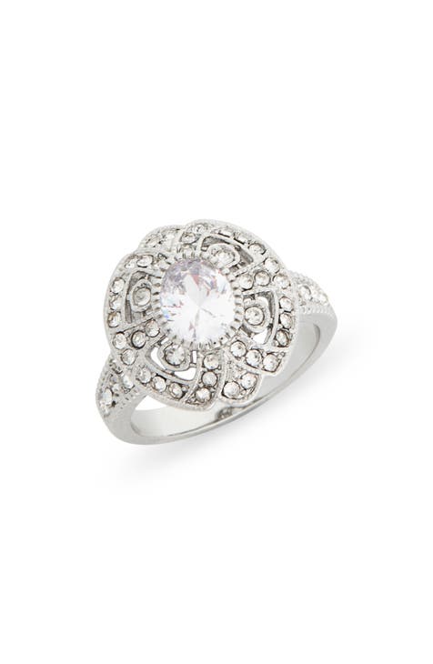 Anillo de compromiso Art Déco con pavé de circonitas