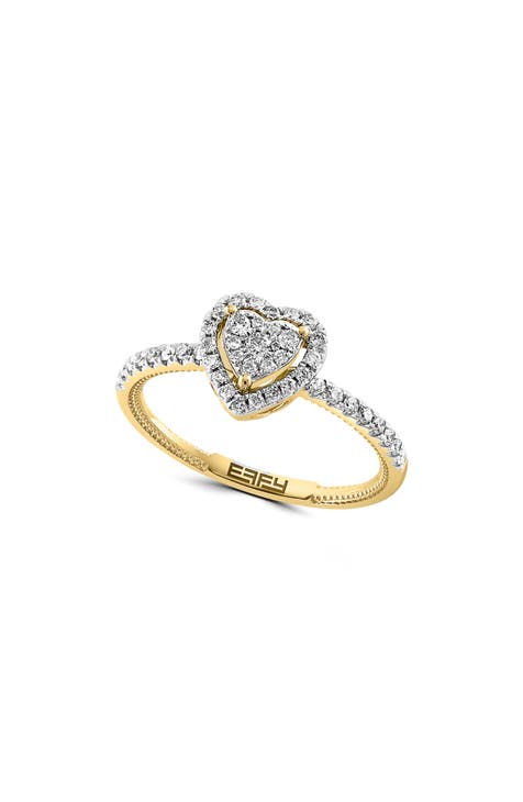 Anillo Corazón Pavé Diamante Oro Amarillo 14K - 0.34ct.