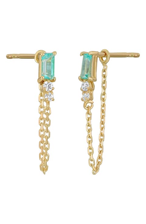 14K Gold Topaz & Diamond Front/Back Earrings