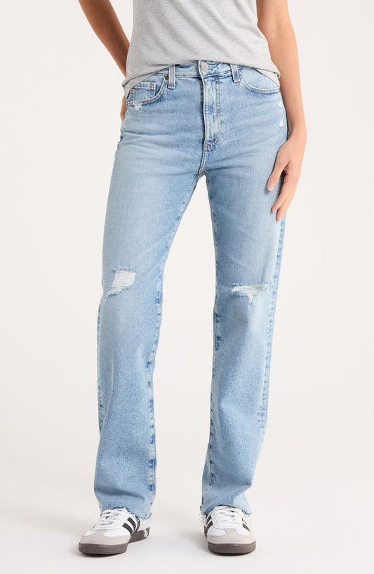 High Waist Raw Hem Jeans