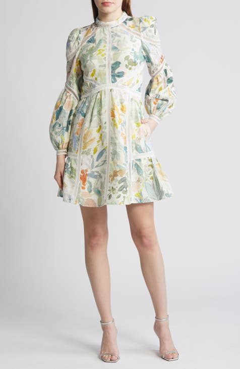 Vestido de lino de manga larga con estampado floral Tealan