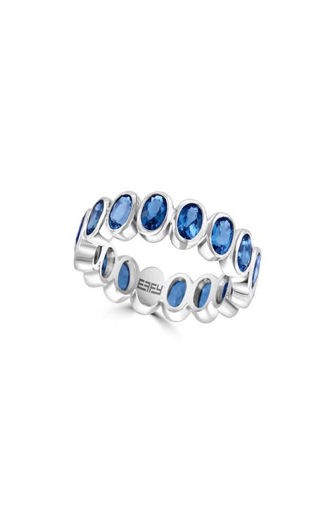 Anillo Eternidad Topacio Azul Londres Oro Blanco 14K
