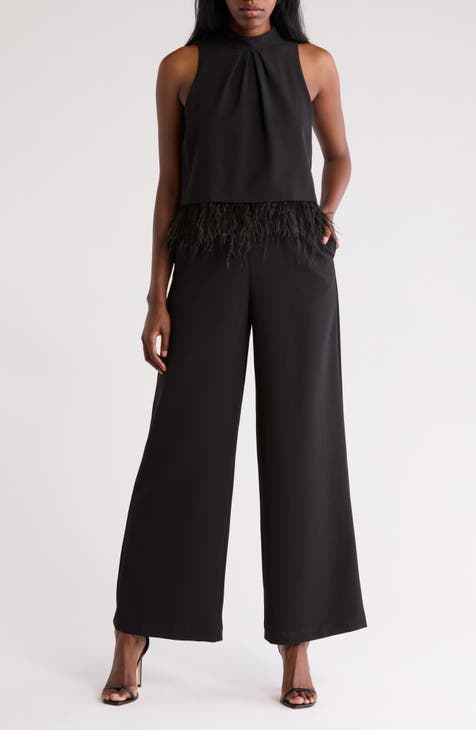 Mono sin mangas con ribete de plumas