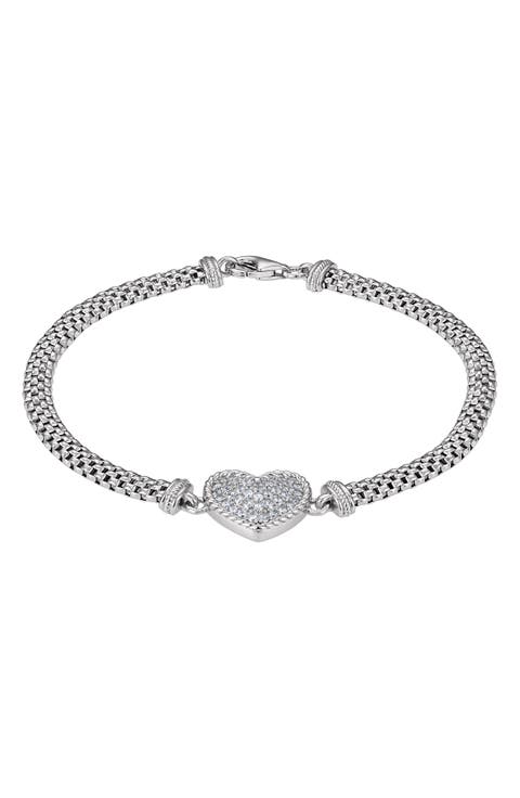 Cubic Zirconia Heart Mesh Bracelet