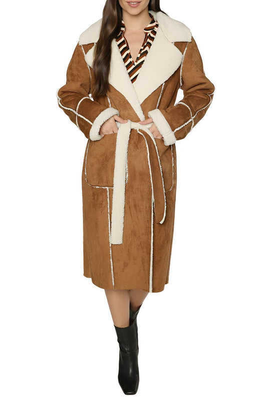 Michelle Faux Suede & Faux Shearling Trench Coat