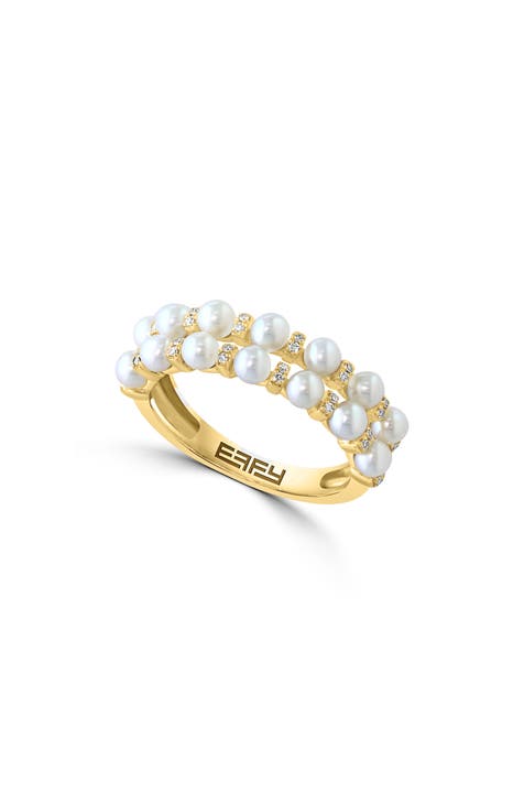 Anillo de oro amarillo de 14 quilates con perla de agua dulce de 3 mm y diamantes - 0,09 ct.